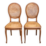 2 Louis XV medallion chairs in solid wood with canes