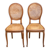 2 Louis XV medallion chairs in solid wood with canes