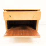 Table de chevet vintage en bois avec tiroir et placard, années 50