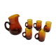 Amber glass decanter and its 5 glasses