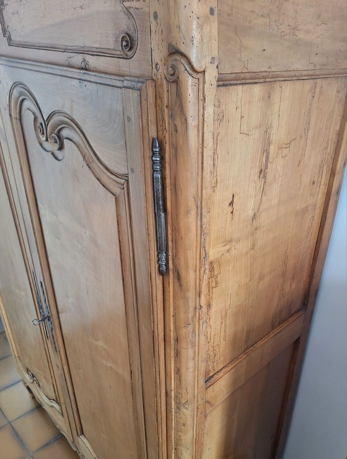 Antique wardrobe, vintage wooden dressing cabinet.