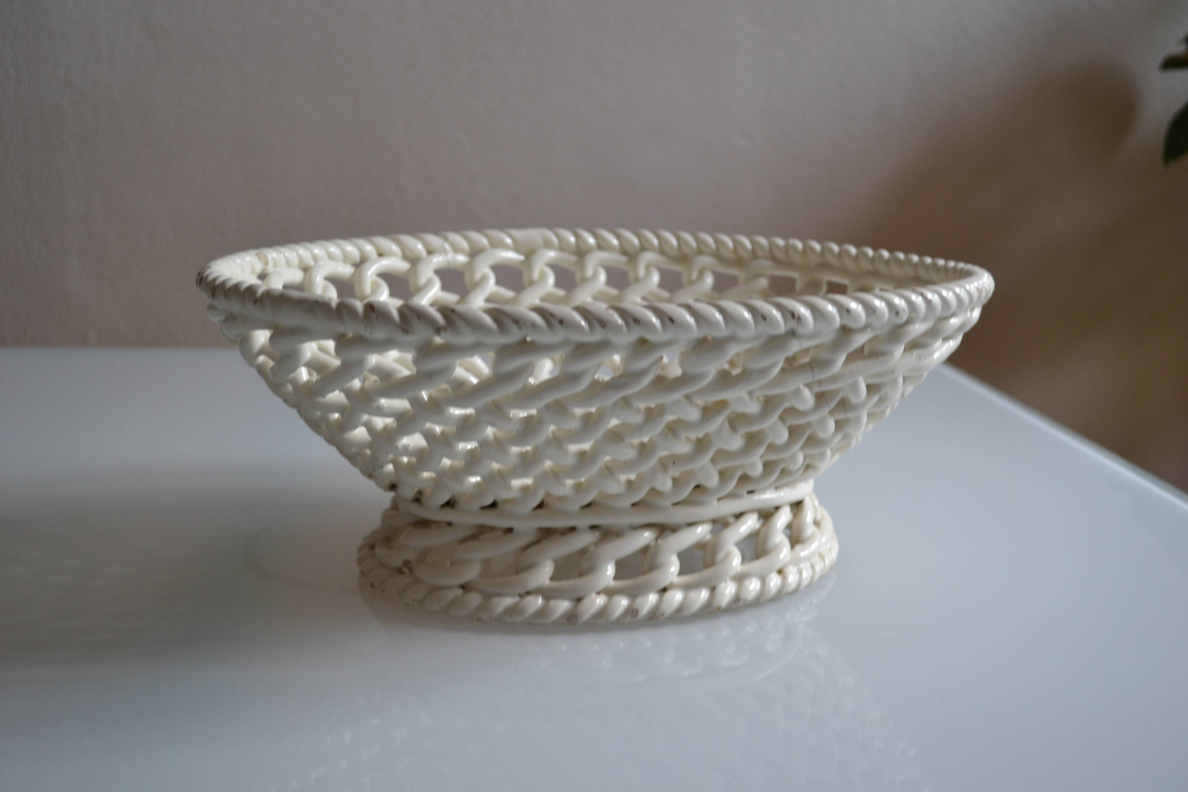 Woven ceramic oval fruit bowl or dish
