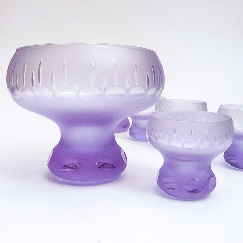 Dessert service cut and cups in old art deco purple crystal