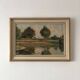 Vintage Original River Landscape Oil Painting: Framed Countryside Art