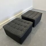 Large Swiss Poufs in Patinated Grey Leather from de Sede, 1970s, Set of 2