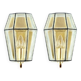 Pair of Mid-Century Glass & Brass Wall Lamps from Limburg, Germany, 1960s