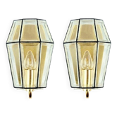 Paire de lampes murales en verre et laiton du milieu du siècle de Limburg, Allemagne, années 1960.