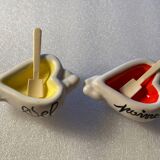 Salière poivrière vintage années 50 - céramique- formes cœurs