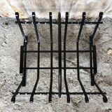 Ancien porte bûches cheminée fer forgé noir vintage #a574