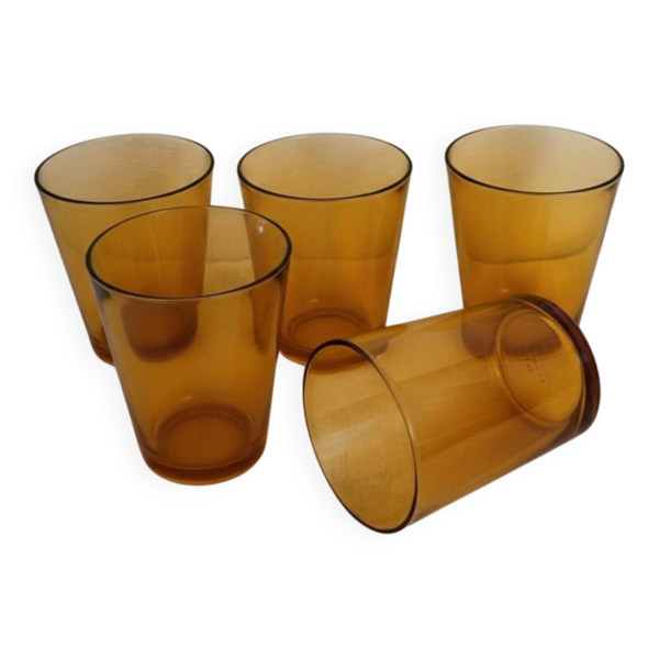 Série de 5 verres ambré Véréco – France – années 1970