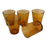 Set of 5 amber glasses Véréco – France – 1970s