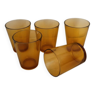 Set of 5 amber glasses Véréco – France – 1970s