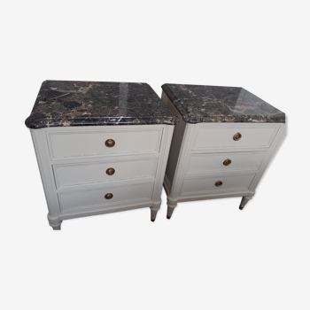 Pair of vintage wood and marble bedside tables