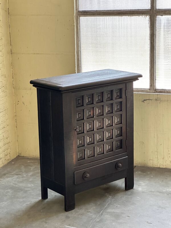 Cabinet brutaliste espagnol en pin teinté des années 60