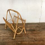 Vintage vinyl magazine door in rattan and bamboo 1950