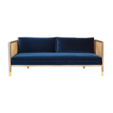 Sofa canage 210 light wood, navy blue velvet