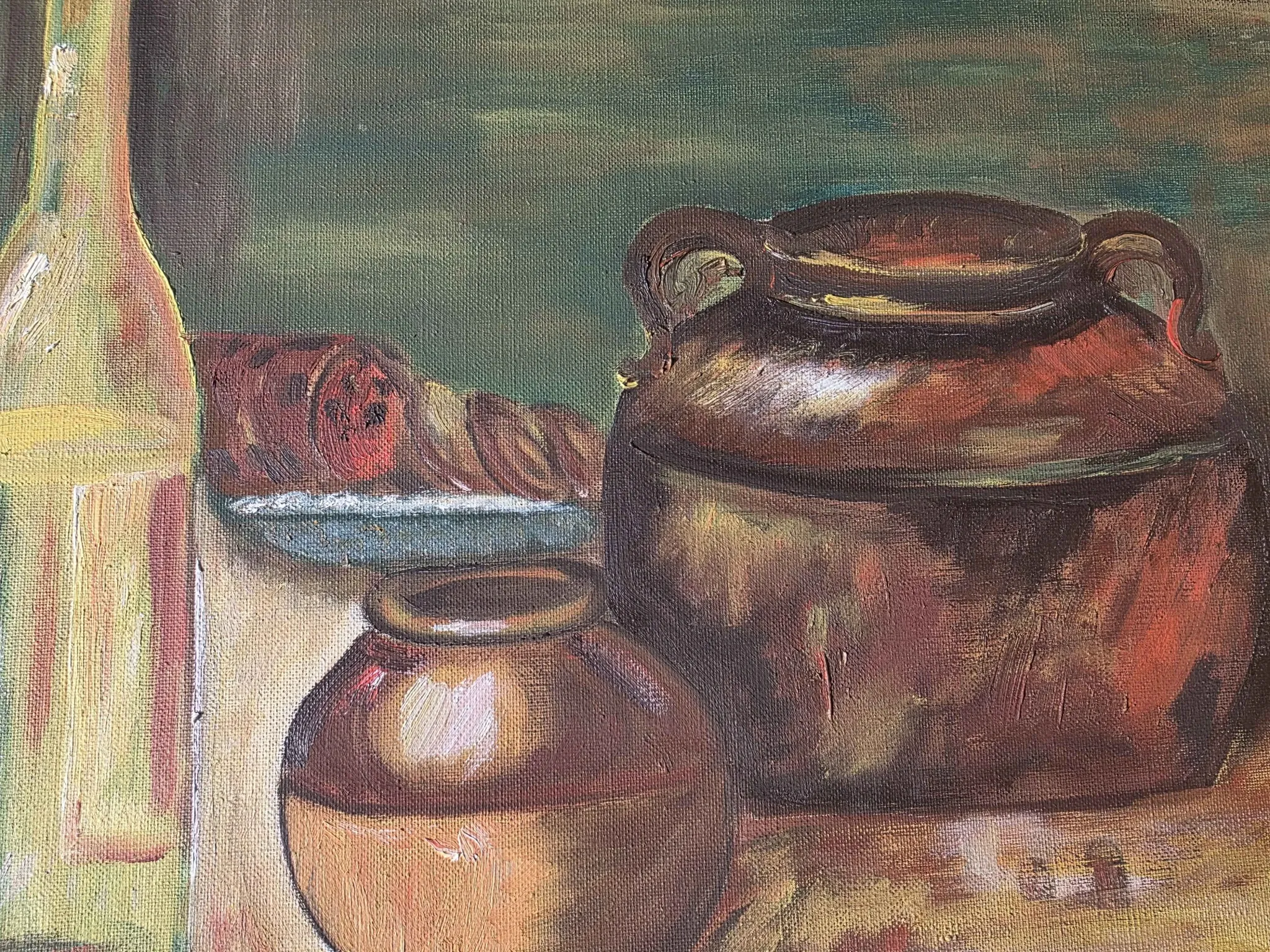Rustic Kitchen Copper Pot Oil Painting - 1962
