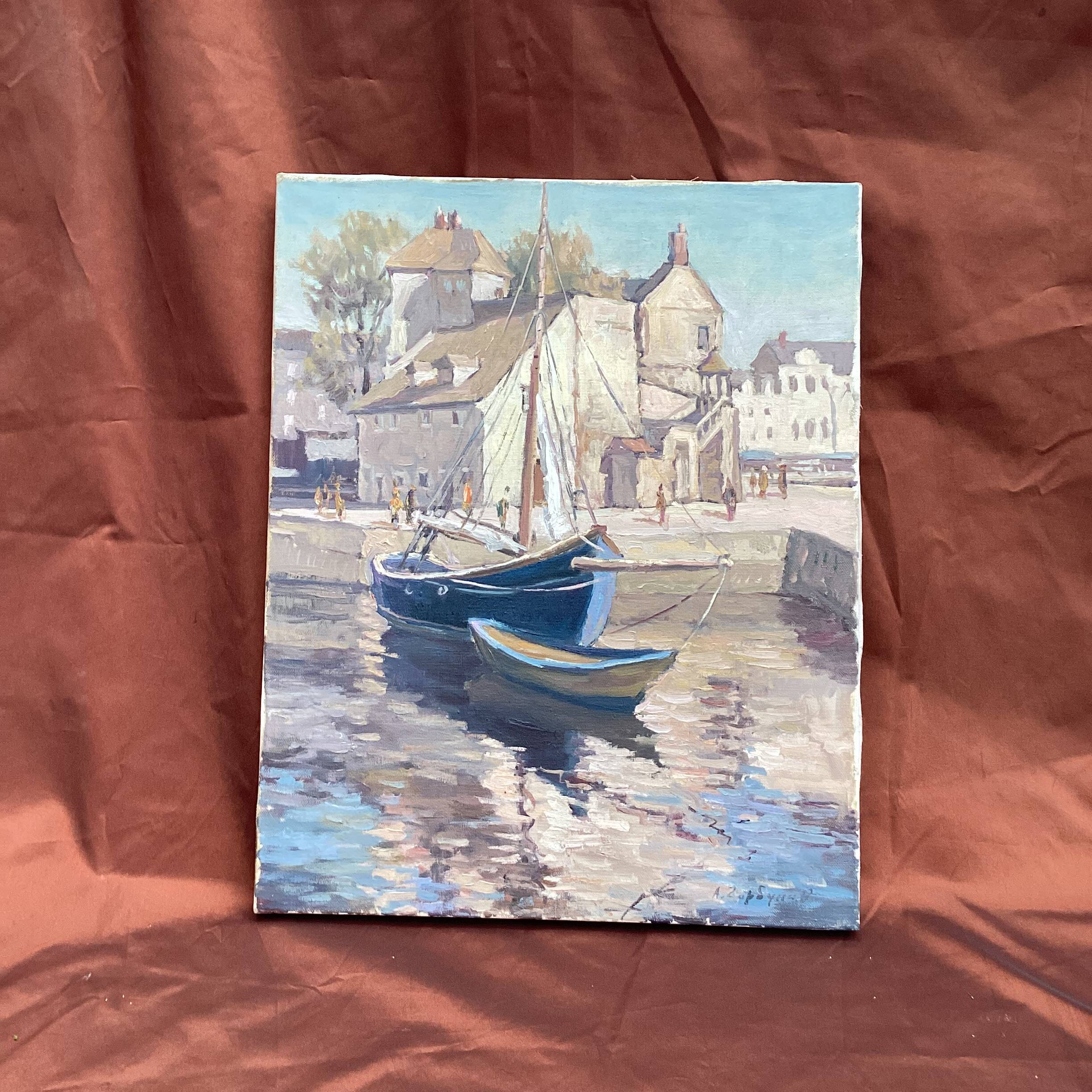 Signed painting Oil on canvas “Ville Honfleur, Normandy” dimensions: height -50cm- Width -40cm-