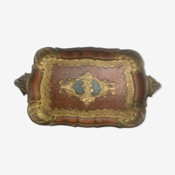 Florentine wooden serving tray, painted gold décor