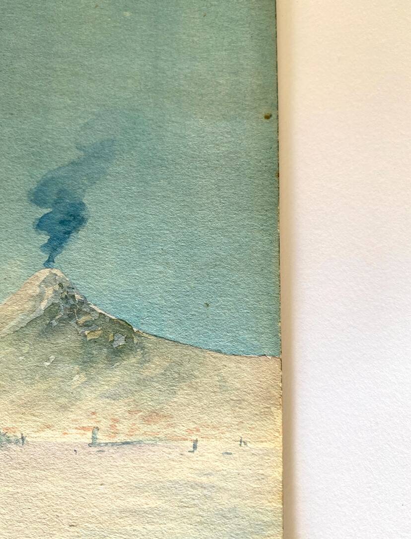 Illustration 1900, fishermen and the volcano