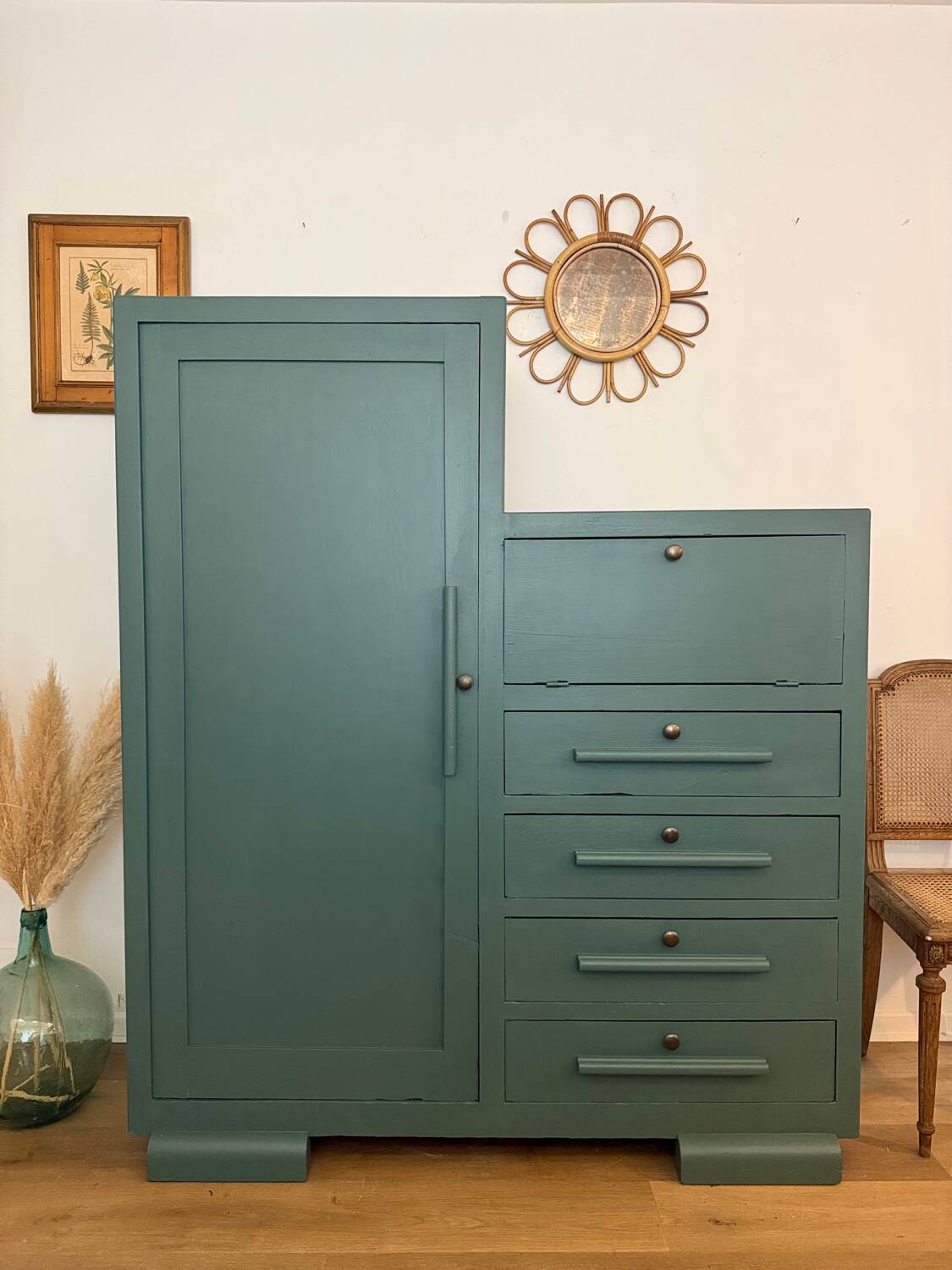 Art Deco Secretary Cabinet in solid wood