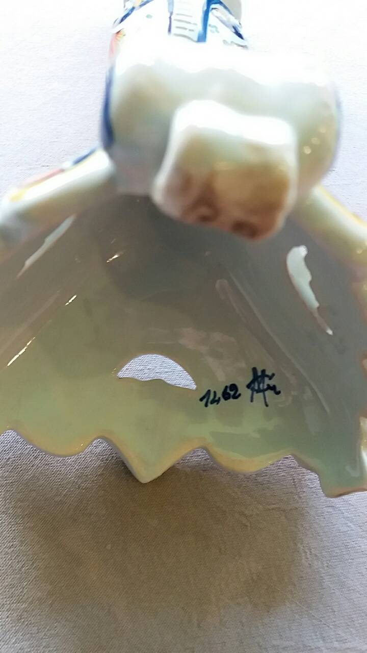 Old pair of candlesticks, earthenware, décor Rouen