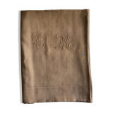 Drap ancien en pur fil de lin teinté en ecureuil