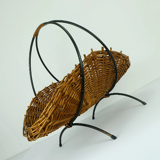 willow BASKET with black metal frame mid century 1950s fruit basket