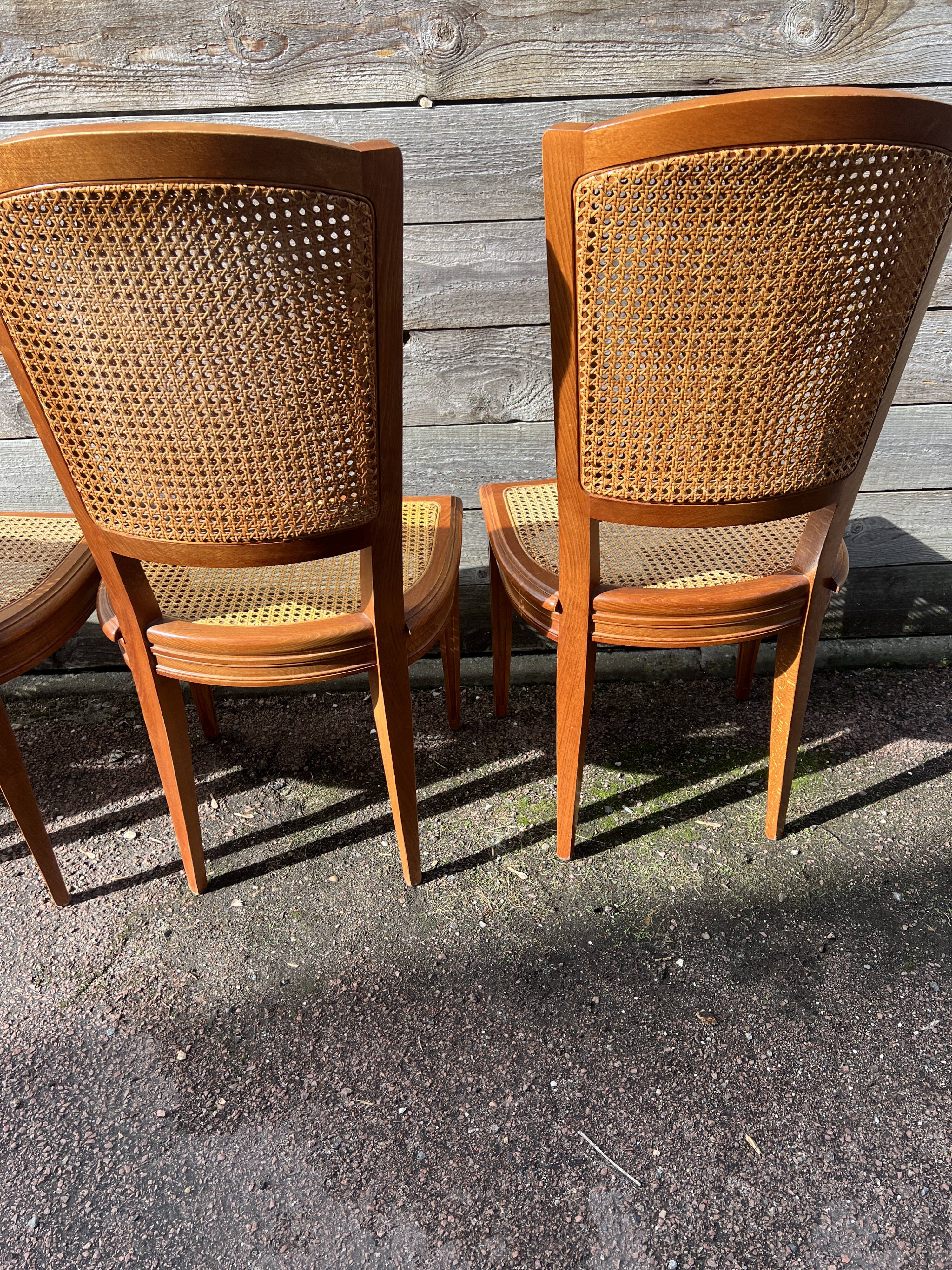Six Art Deco chairs, 1960s, beech and cane