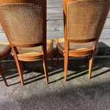Six Art Deco chairs, 1960s, beech and cane