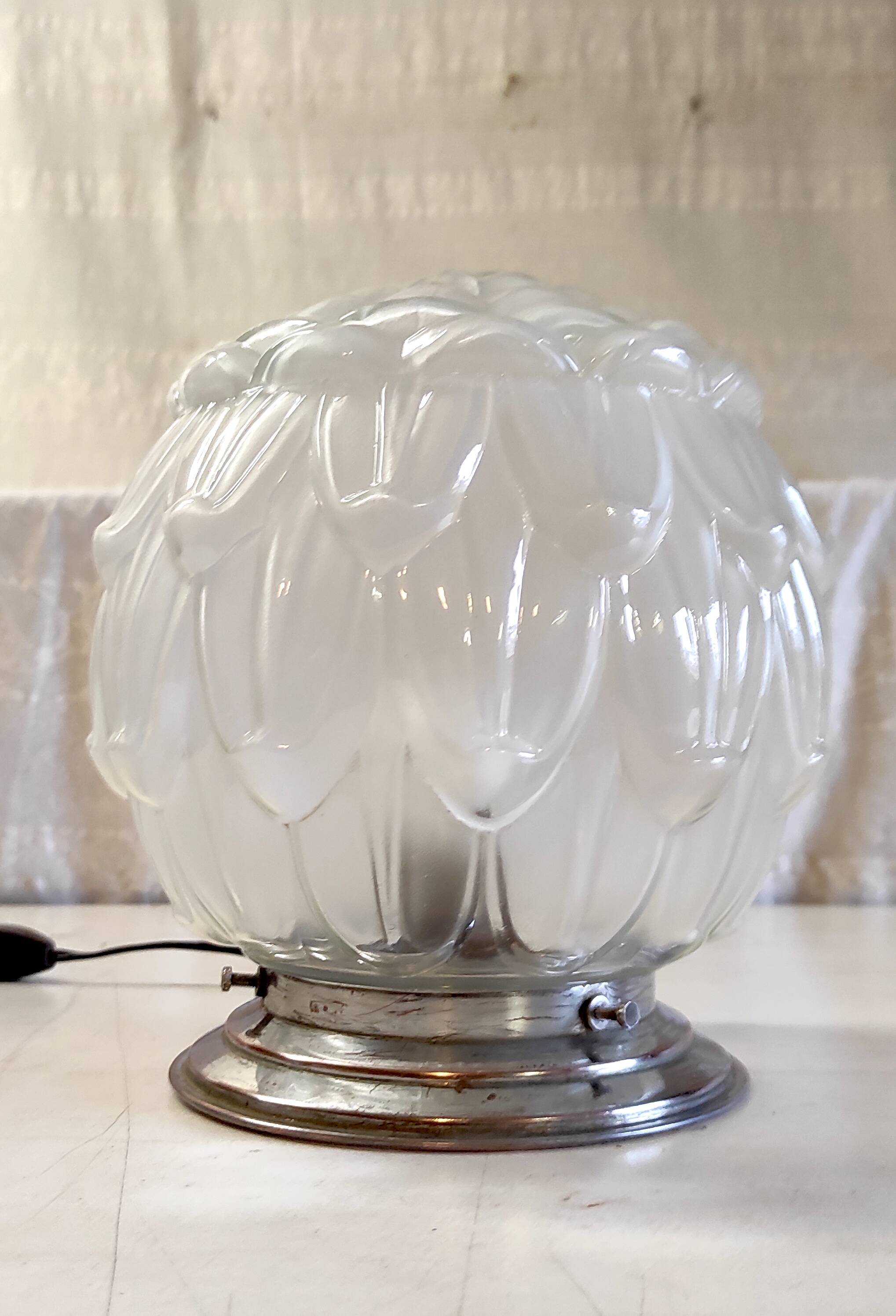 Plafonnier, lampe à poser de style Art déco en verre et aluminium, milieu XXème