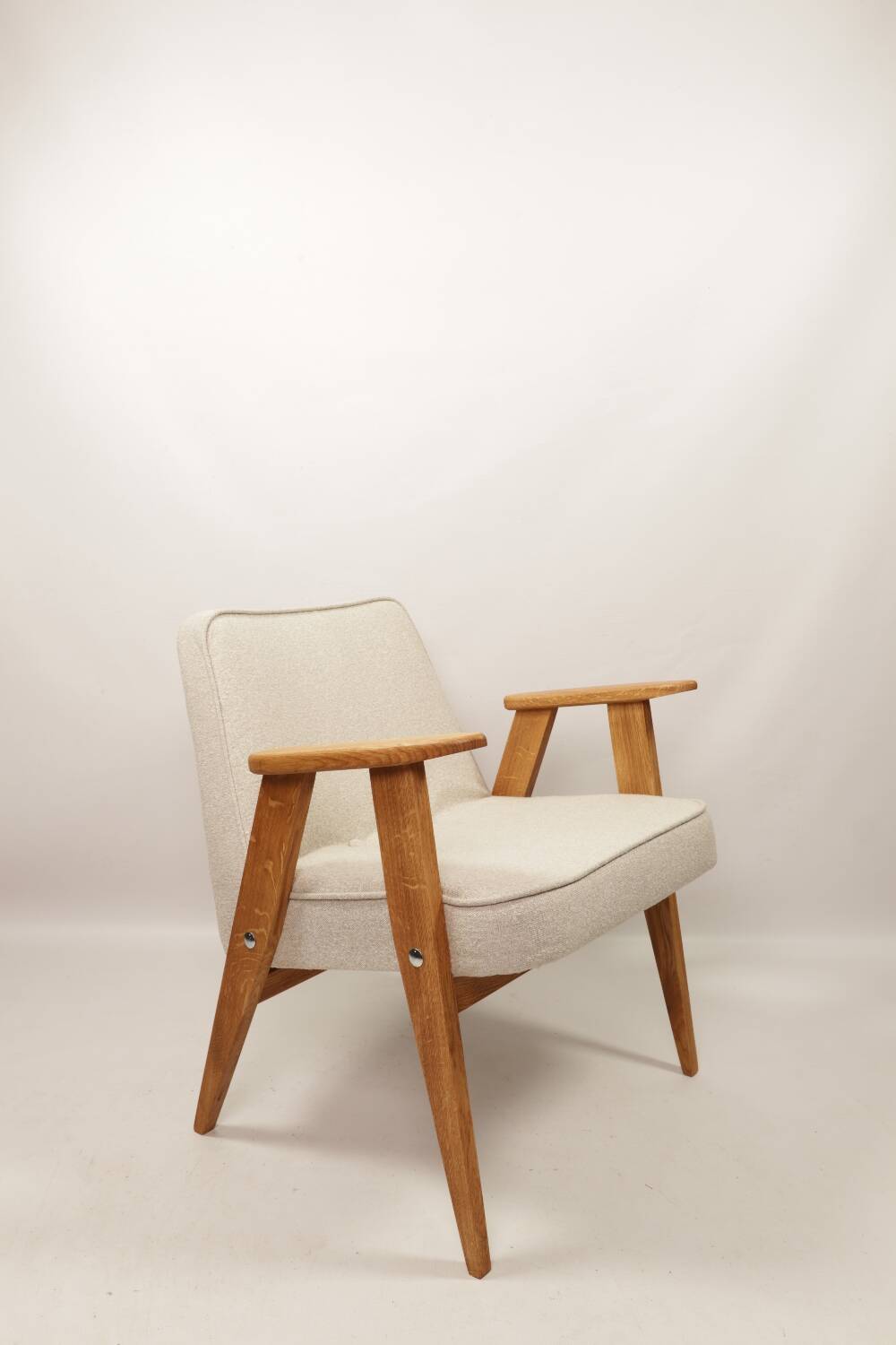 Vintage armchair beige and oak wood modern design 366