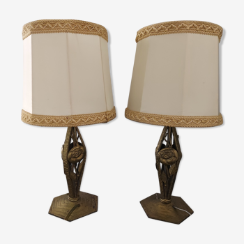 Pair of Art Deco Bedside Tables Lamp 1930