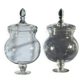 Paire de bonbonnières en verre soufflé