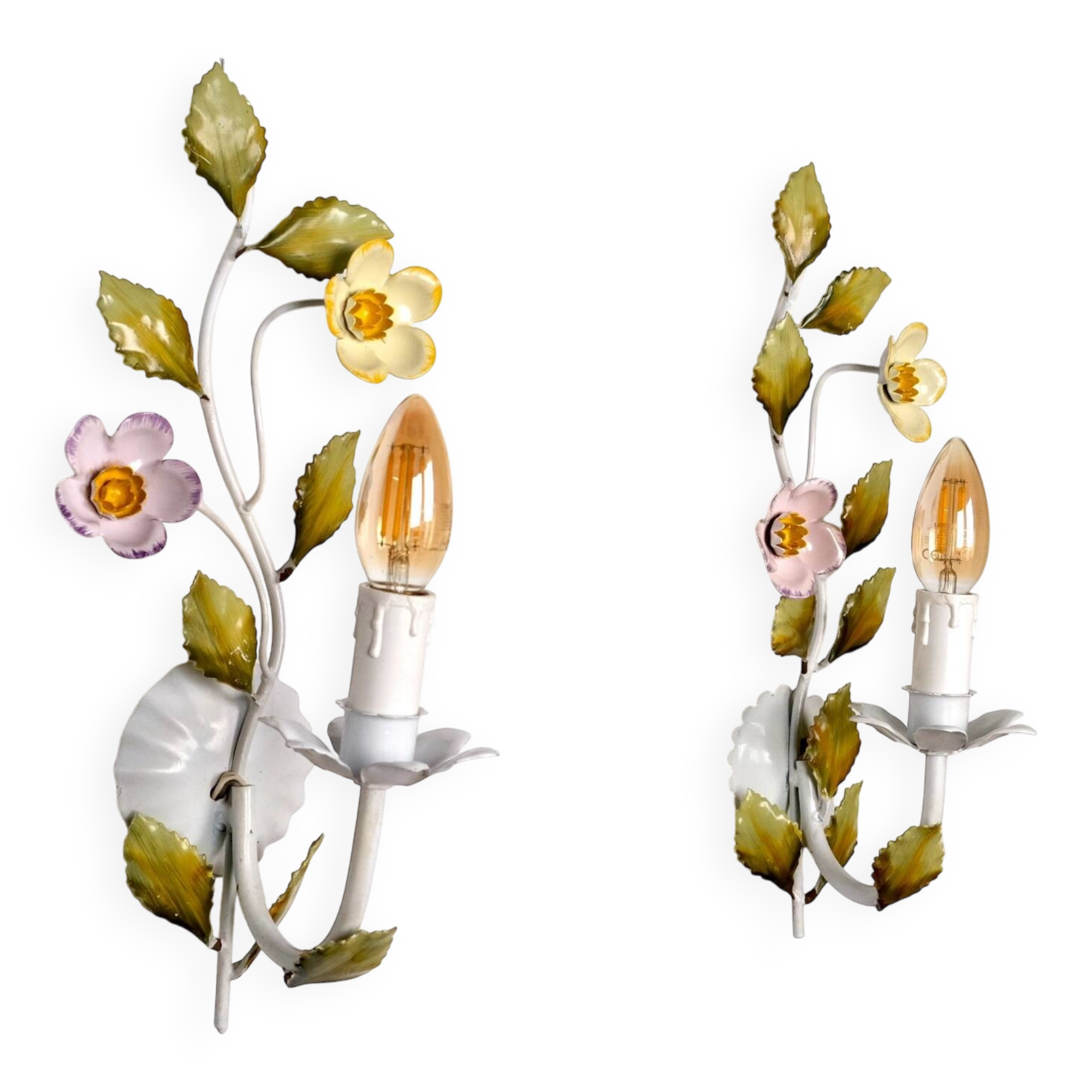 Pair of metal flower sconces, Italy, 1980s