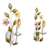 Pair of metal flower sconces, Italy, 1980s