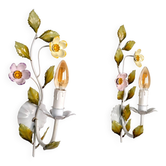 Pair of metal flower sconces, Italy, 1980s