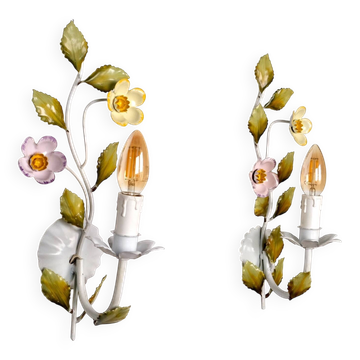 Paire d'appliques fleurs en métal, Italie, 1980s