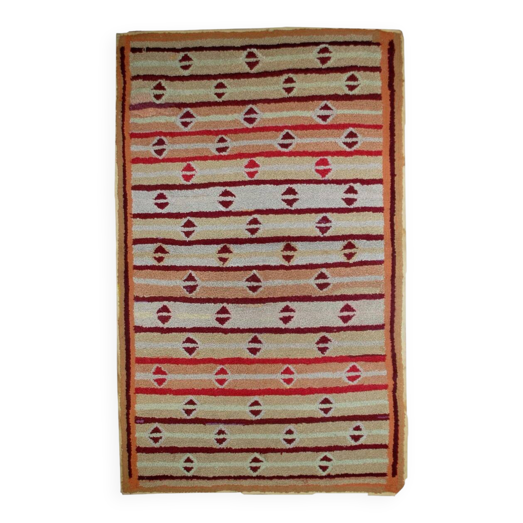 Tapis crocheté antique américain fait main, années 1890