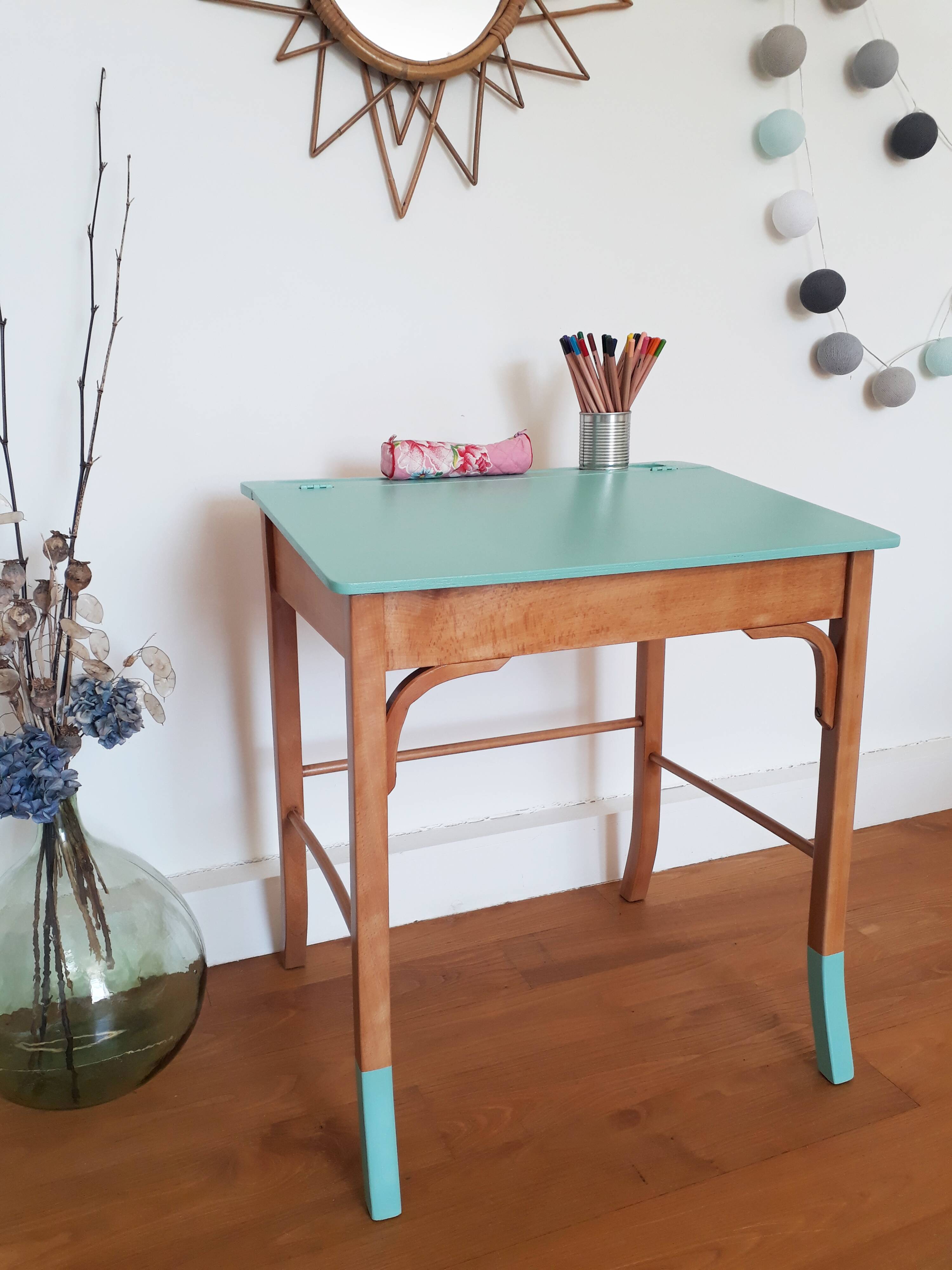 Bureau pupitre enfant Baumann années 50 vert