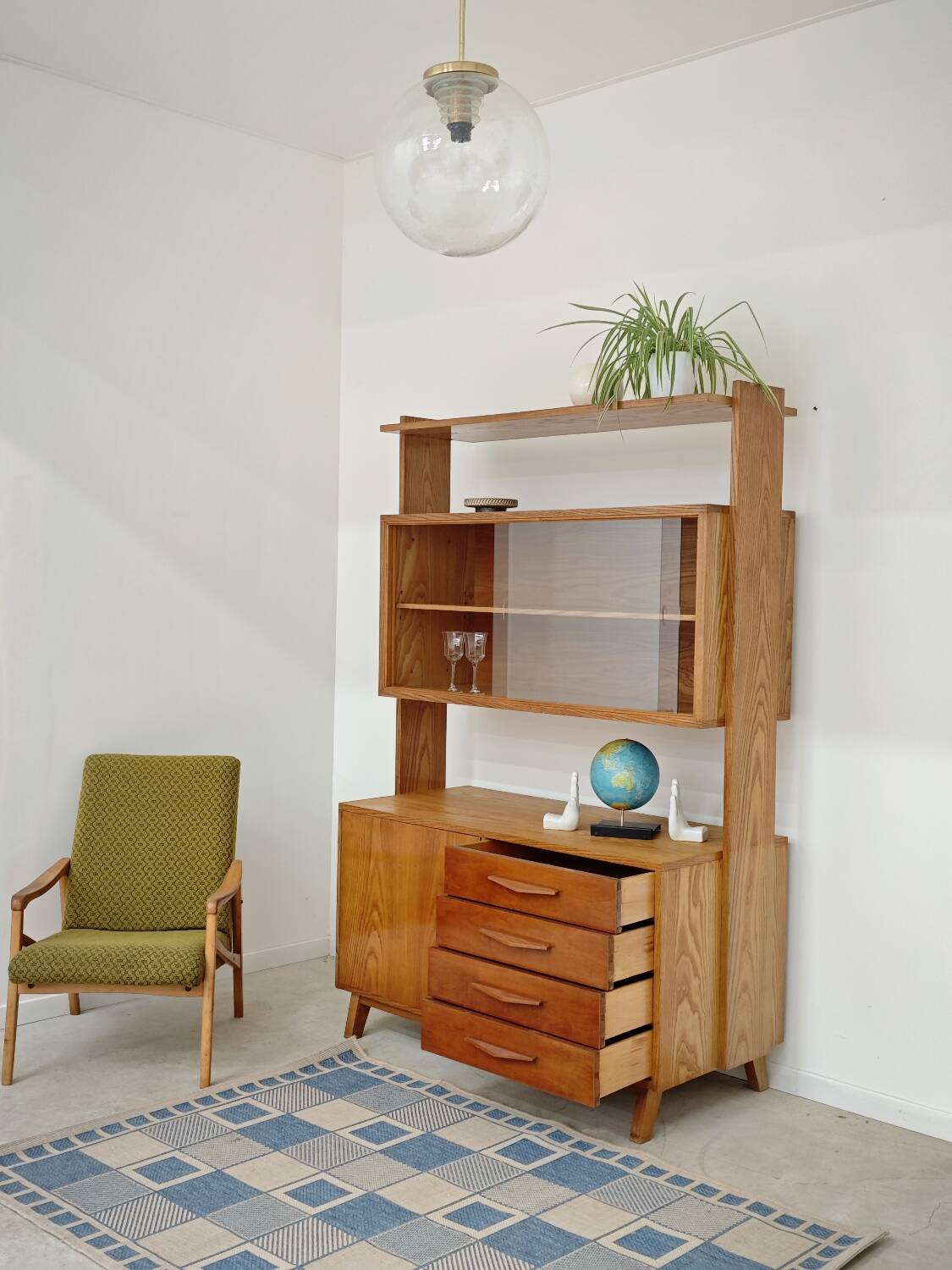 High sideboard, wooden display cabinet by Frantisek Jirak – 1960
