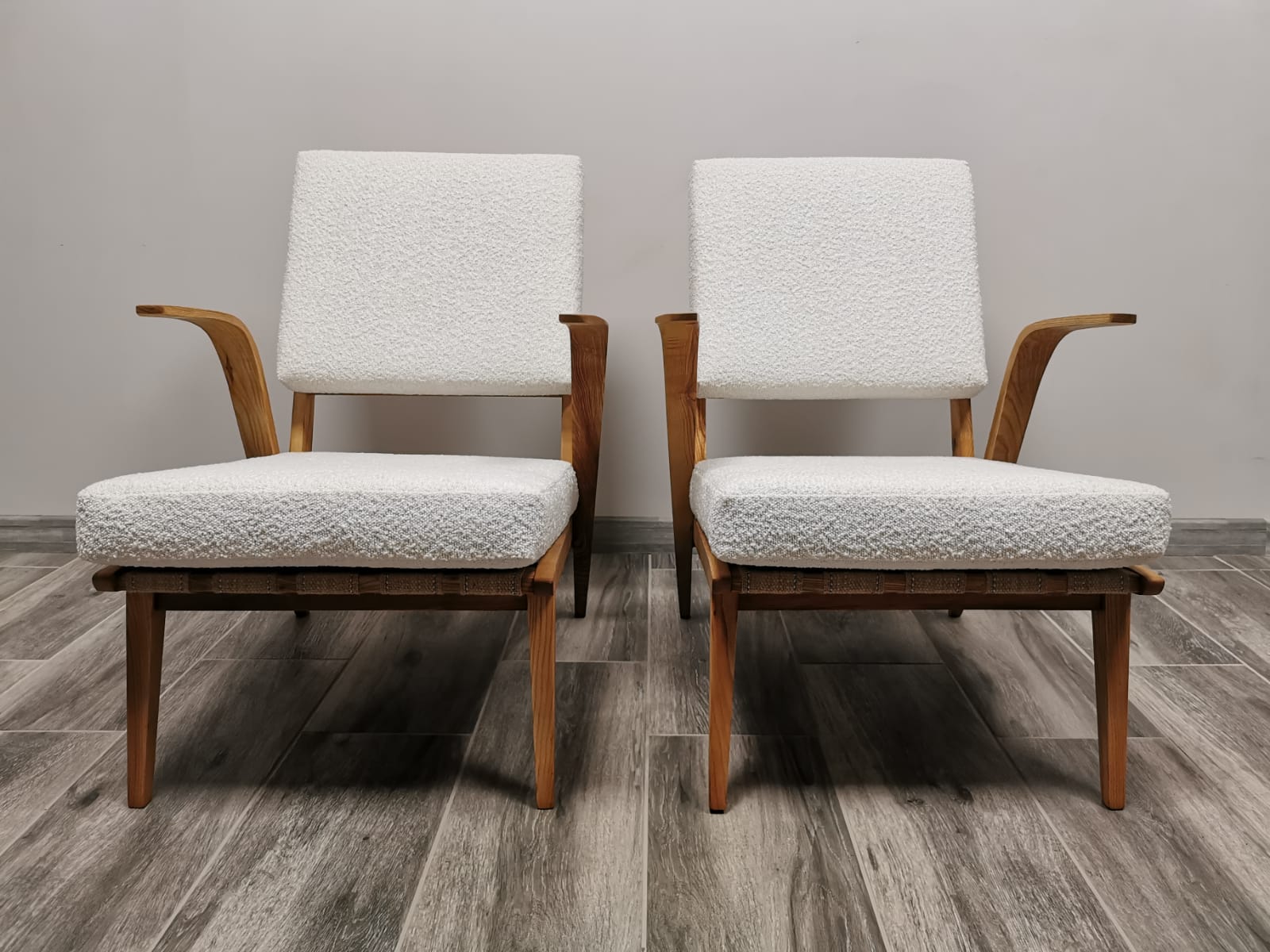 Mid-century wool boucle armchairs