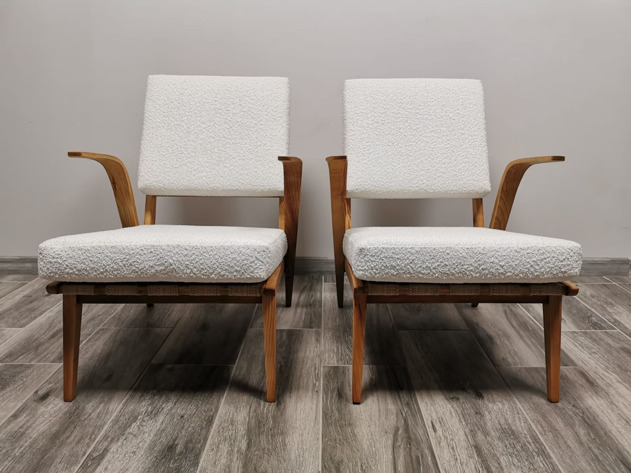Mid-century wool boucle armchairs