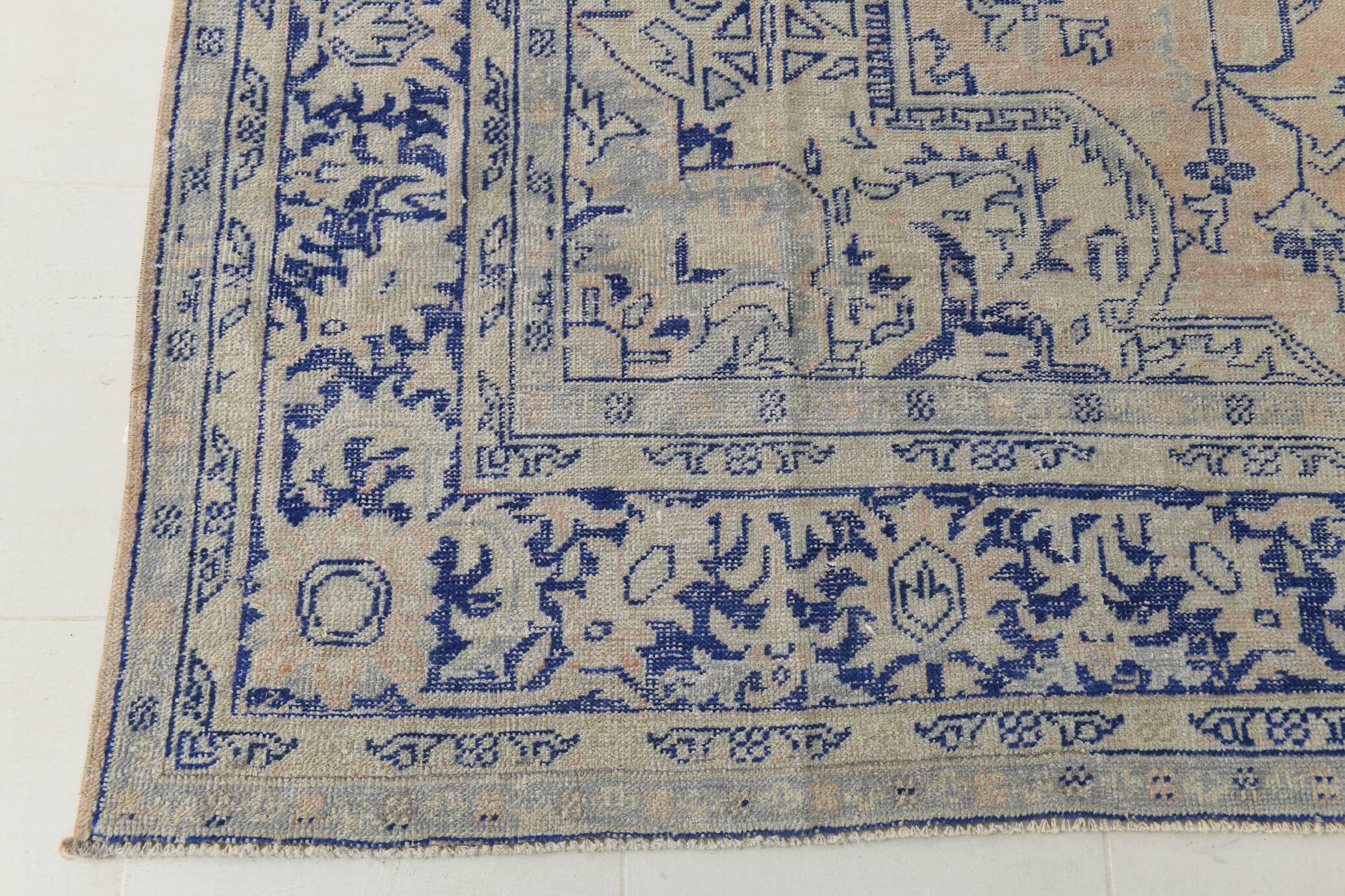 Vintage Blue & Sand Beige Large Persian Rug, 246x344Cm