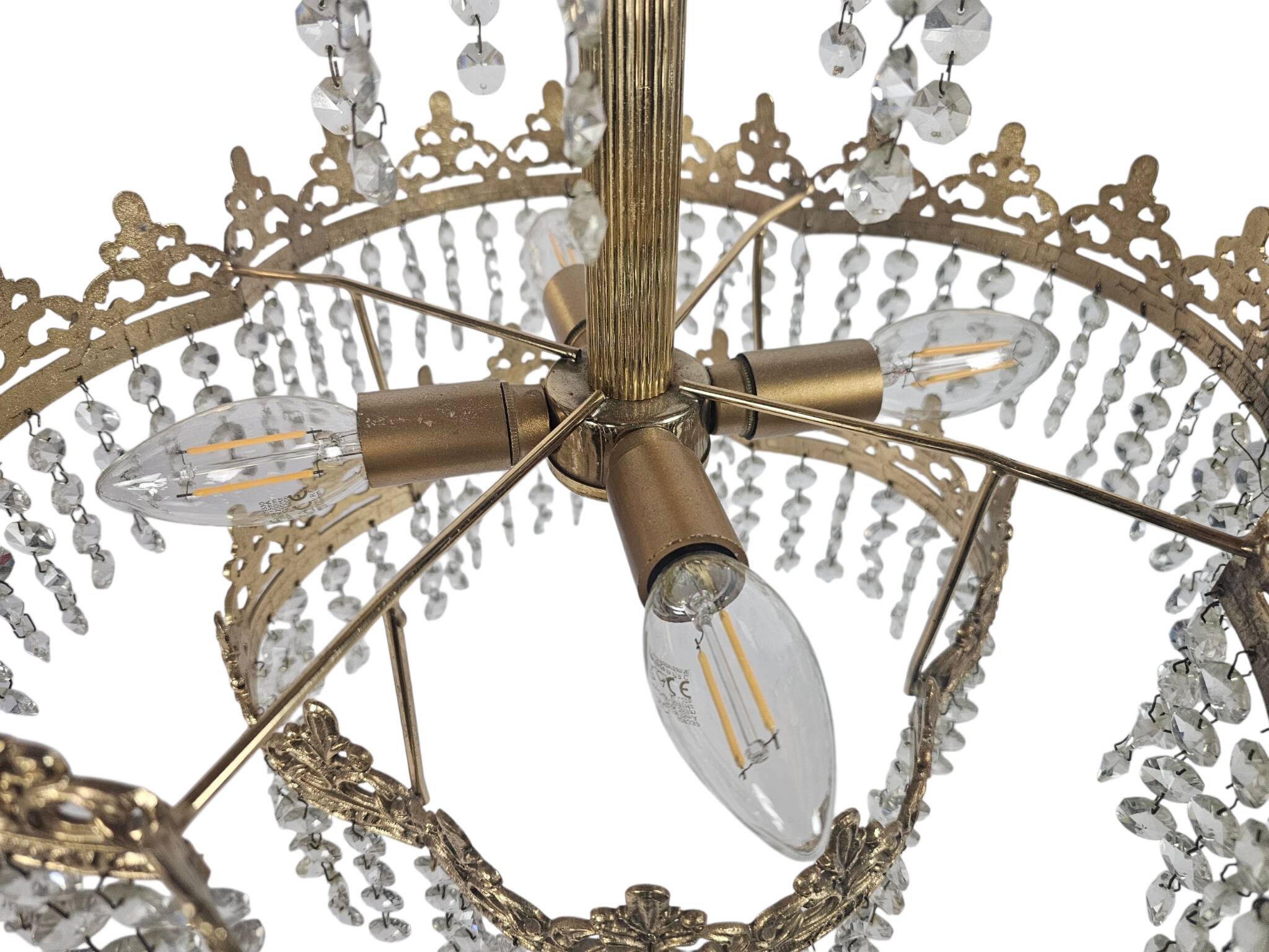 Chandelier - Hollywood Regency - gilded - crystal - 3rd quarter of the 20th