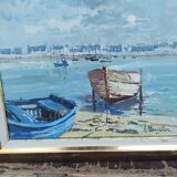 Tableau marine Bretonne dans le port de Guilvinec en 2002 par Antoine Stanisiere