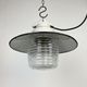 Industrial porcelain blue enamel pendant light with ribbed clear glass, 1970s