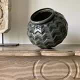Vase grey ball cast iron emmaille pattern triangle art deco