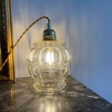 Walking lamp with vintage globe in transparent molded glass