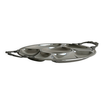 Plateau de service vintage à compartiments en inox argenté